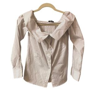 BARDOT WOMENS PINSTRIPE OFF SHOULDER PEASANT BLOUSE